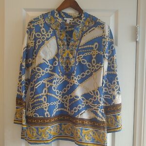 Blue and Gold Chain Print Blouse